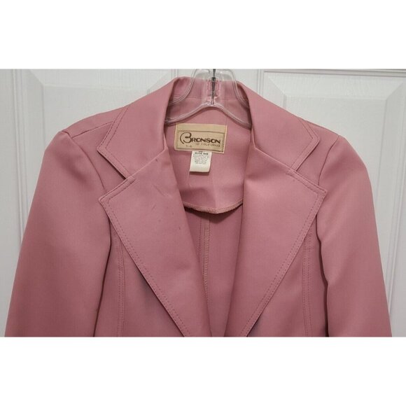 Vtg 70s Bronson of California 2 Piece Pant/Blazer Suit Set Solid Pink Size 5/6 - Picture 3 of 12